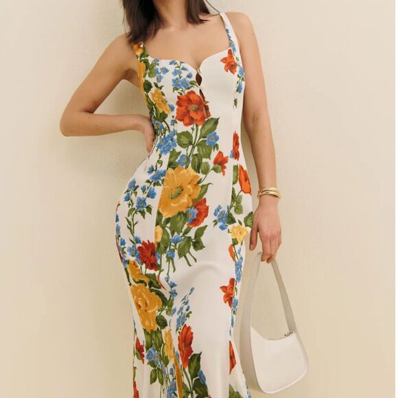 BEST Reformation Laine Midi Dress Sz2 Formosa White Red Floral Wedding Party - Picture 4 of 11